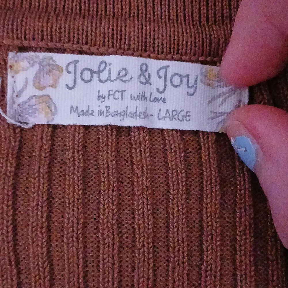 Brown Ribbed Button-Up Top - Picture 2 of 3